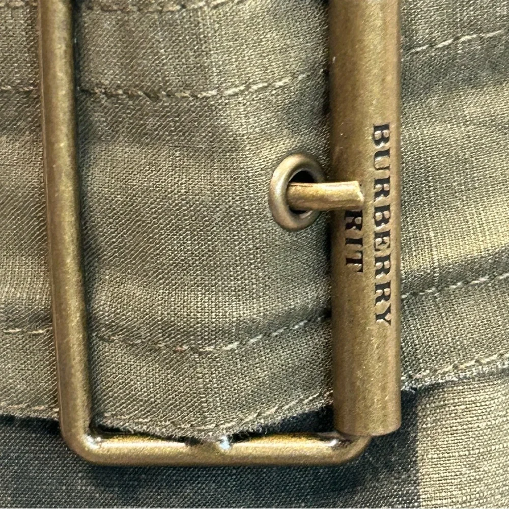 Burberry Brit Check Trench Coat Jacket double breasted Short Linen green belted - Picture 5 of 16